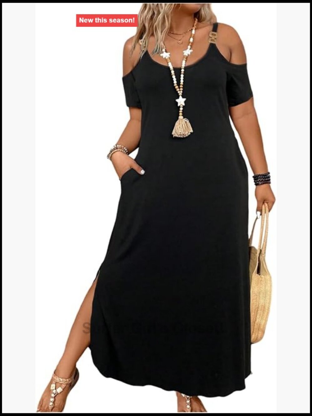 Plus Size Cold Shoulder Maxi Dress Short Sleeve Split Pockets